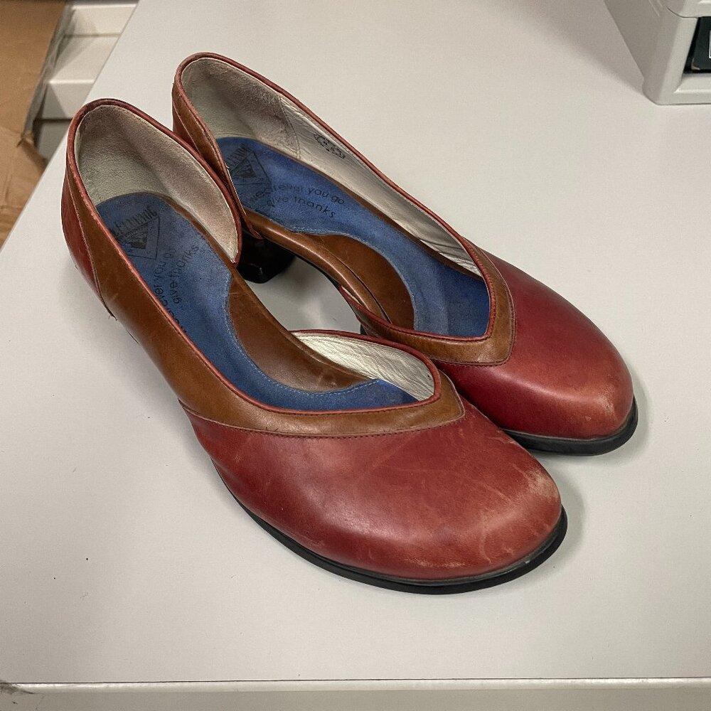 John Fluevog Red and Brown Heels